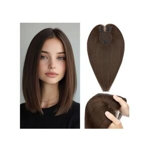 Rich Choices 14in Human Hair Topper Chocolate Brown Remy Hairpiece Clip In #2R